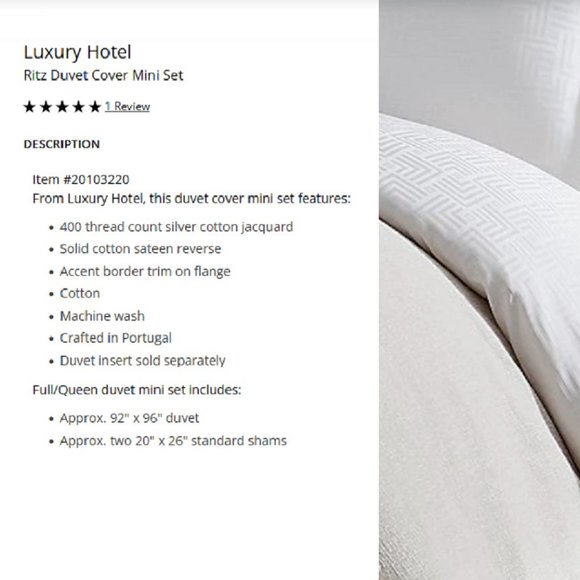 NWT $329 Luxury Hotel RITZ Queen Full Duvet Cover Mini Set Egyptian Cotton - Picture 7 of 7